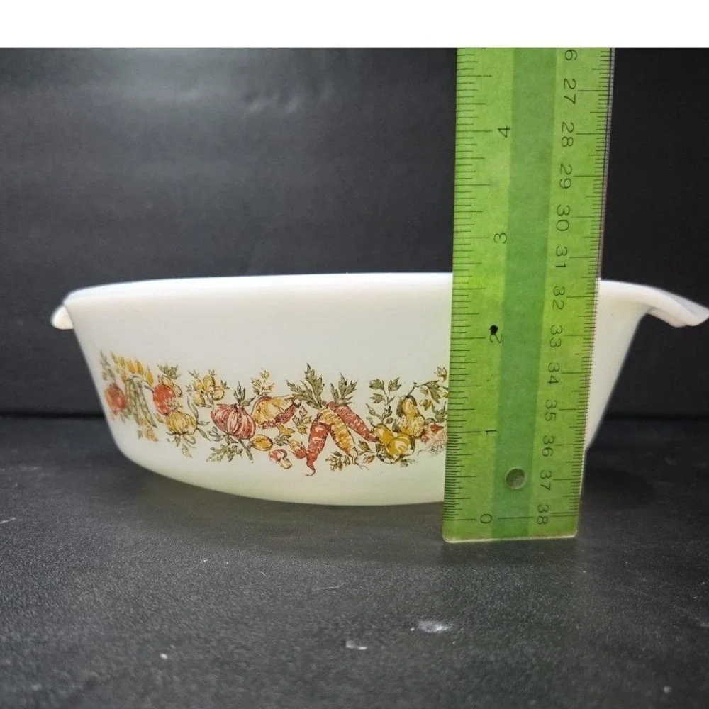 Anchor Hocking Fire King 1qt Casserole Dish #637, Fall Harvest Vegetable Design